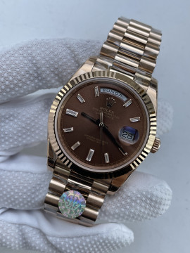 (준비완료/특급배송)NO.3713/QP공장 롤렉스 데이데이트40 로즈골드 텅스텐 브라운바게트다이얼